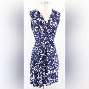 KAILEIGH Womens Seanna Faux Wrap Knit Dress Sleeveless Navy/Blue- Like New/Large